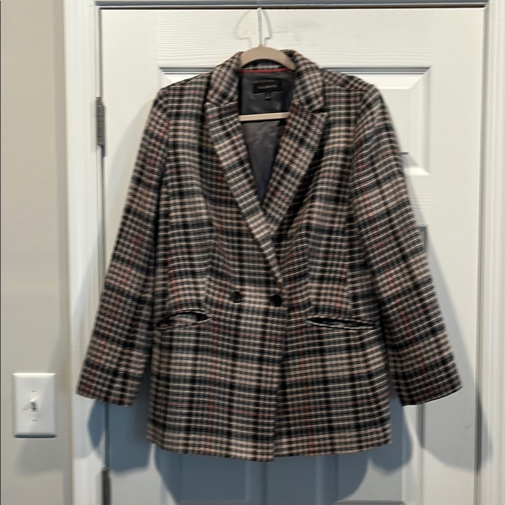Talbots White and Gray Blazer Structured Suit Jacket